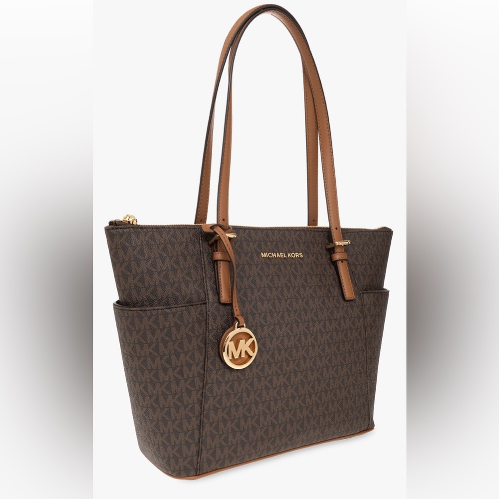 Women’s Handbag MICHAEL KORS Jet Set Leather Tote Brown Acorn AUTHENTIC NWT - Picture 5 of 11